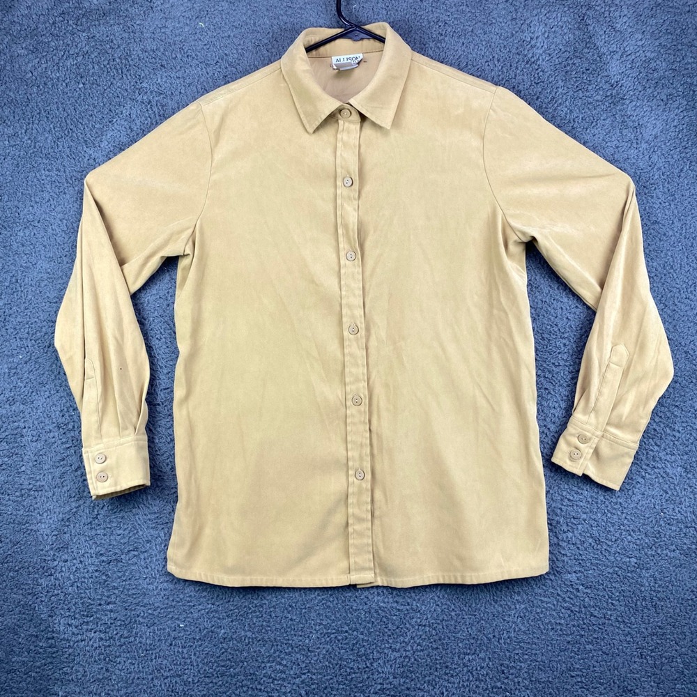 Allison Taylor Stretch Button Down Shirt Womens Medium Beige Long Sleeve